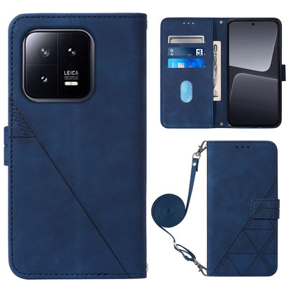 YB Imprinting Series-2 For Xiaomi 13 5G Imprinted Lines Wallet Cover Leather Phone Case with Stand