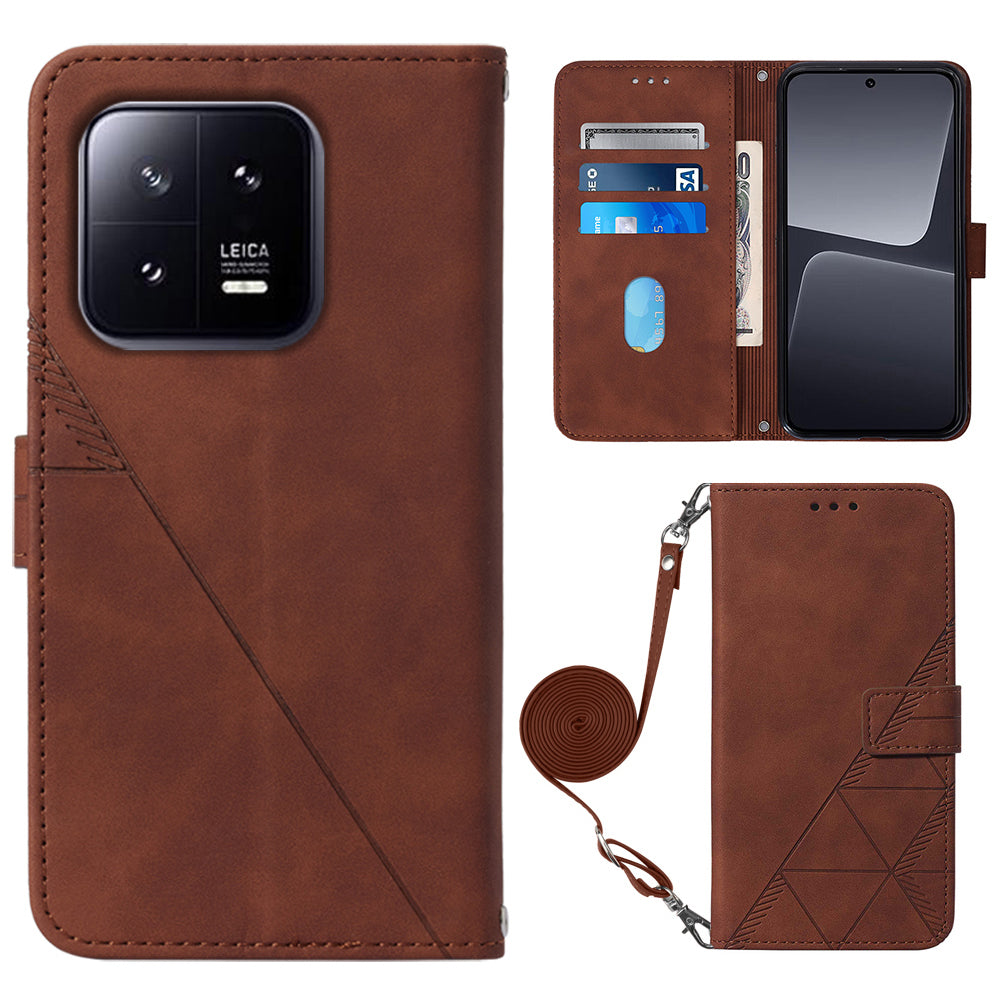 YB Imprinting Series-2 For Xiaomi 13 5G Imprinted Lines Wallet Cover Leather Phone Case with Stand