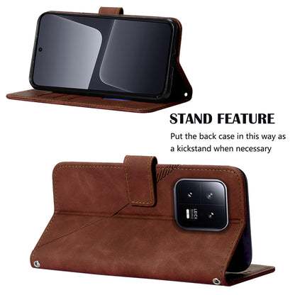 YB Imprinting Series-2 For Xiaomi 13 5G Imprinted Lines Wallet Cover Leather Phone Case with Stand