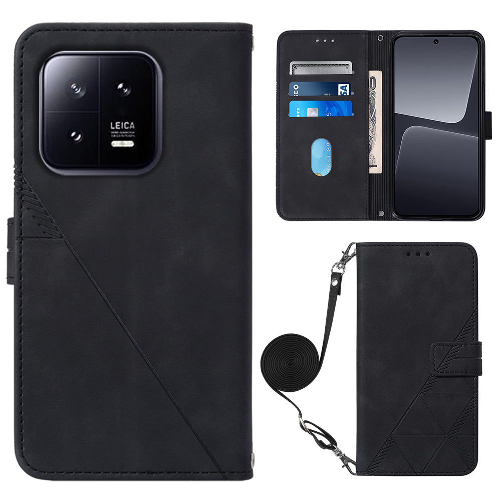 YB Imprinting Series-2 For Xiaomi 13 5G Imprinted Lines Wallet Cover Leather Phone Case with Stand