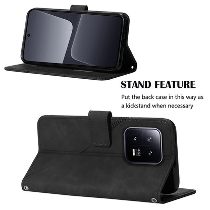 YB Imprinting Series-2 For Xiaomi 13 5G Imprinted Lines Wallet Cover Leather Phone Case with Stand