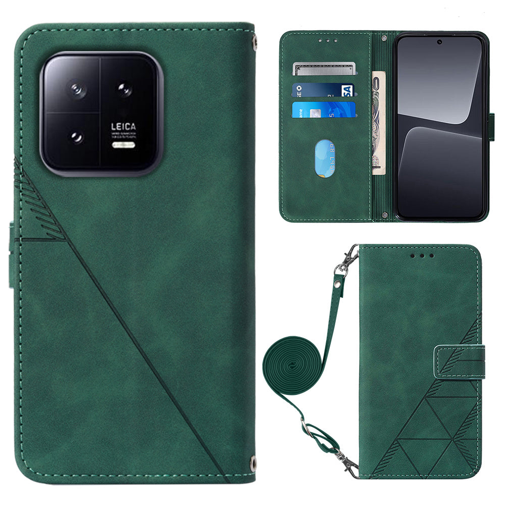 YB Imprinting Series-2 For Xiaomi 13 5G Imprinted Lines Wallet Cover Leather Phone Case with Stand