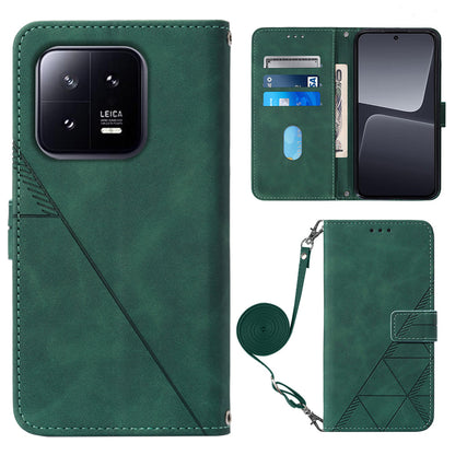 YB Imprinting Series-2 For Xiaomi 13 5G Imprinted Lines Wallet Cover Leather Phone Case with Stand