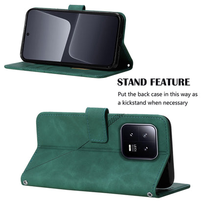 YB Imprinting Series-2 For Xiaomi 13 5G Imprinted Lines Wallet Cover Leather Phone Case with Stand
