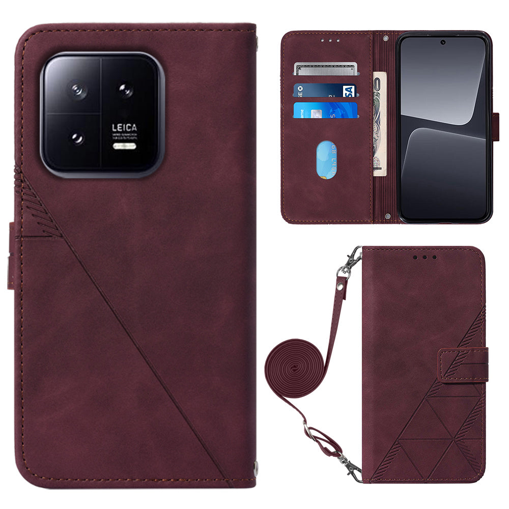 YB Imprinting Series-2 For Xiaomi 13 5G Imprinted Lines Wallet Cover Leather Phone Case with Stand