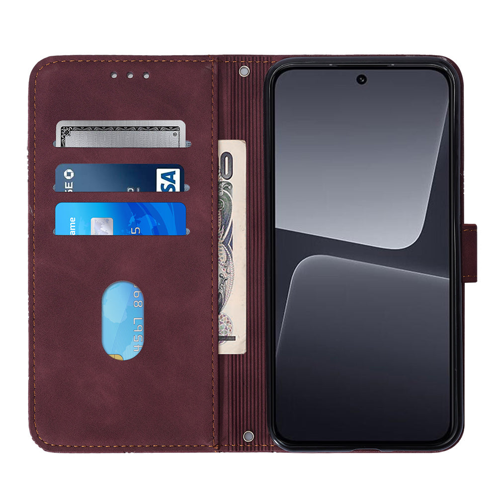 YB Imprinting Series-2 For Xiaomi 13 5G Imprinted Lines Wallet Cover Leather Phone Case with Stand