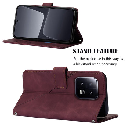 YB Imprinting Series-2 For Xiaomi 13 5G Imprinted Lines Wallet Cover Leather Phone Case with Stand