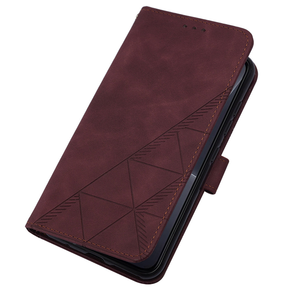 YB Imprinting Series-2 For Xiaomi 13 5G Imprinted Lines Wallet Cover Leather Phone Case with Stand