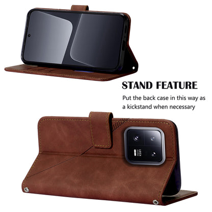 YB Imprinting Series-2 For Xiaomi 13 Pro 5G Anti-scratch Leather Phone Case Imprinted Lines Wallet Cover with Stand