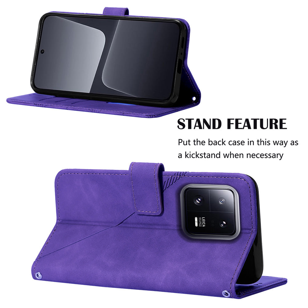 YB Imprinting Series-2 For Xiaomi 13 Pro 5G Anti-scratch Leather Phone Case Imprinted Lines Wallet Cover with Stand