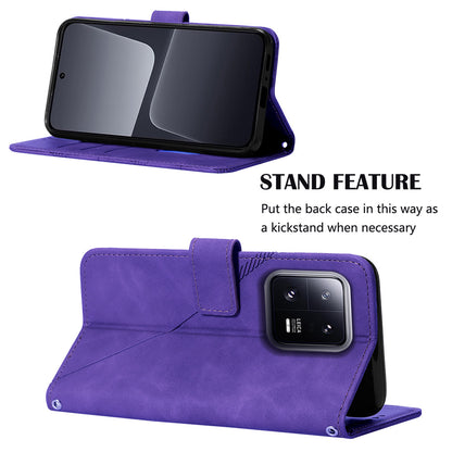 YB Imprinting Series-2 For Xiaomi 13 Pro 5G Anti-scratch Leather Phone Case Imprinted Lines Wallet Cover with Stand