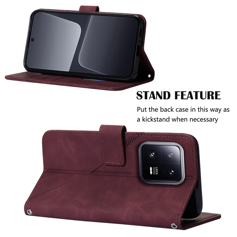 YB Imprinting Series-2 For Xiaomi 13 Pro 5G Anti-scratch Leather Phone Case Imprinted Lines Wallet Cover with Stand