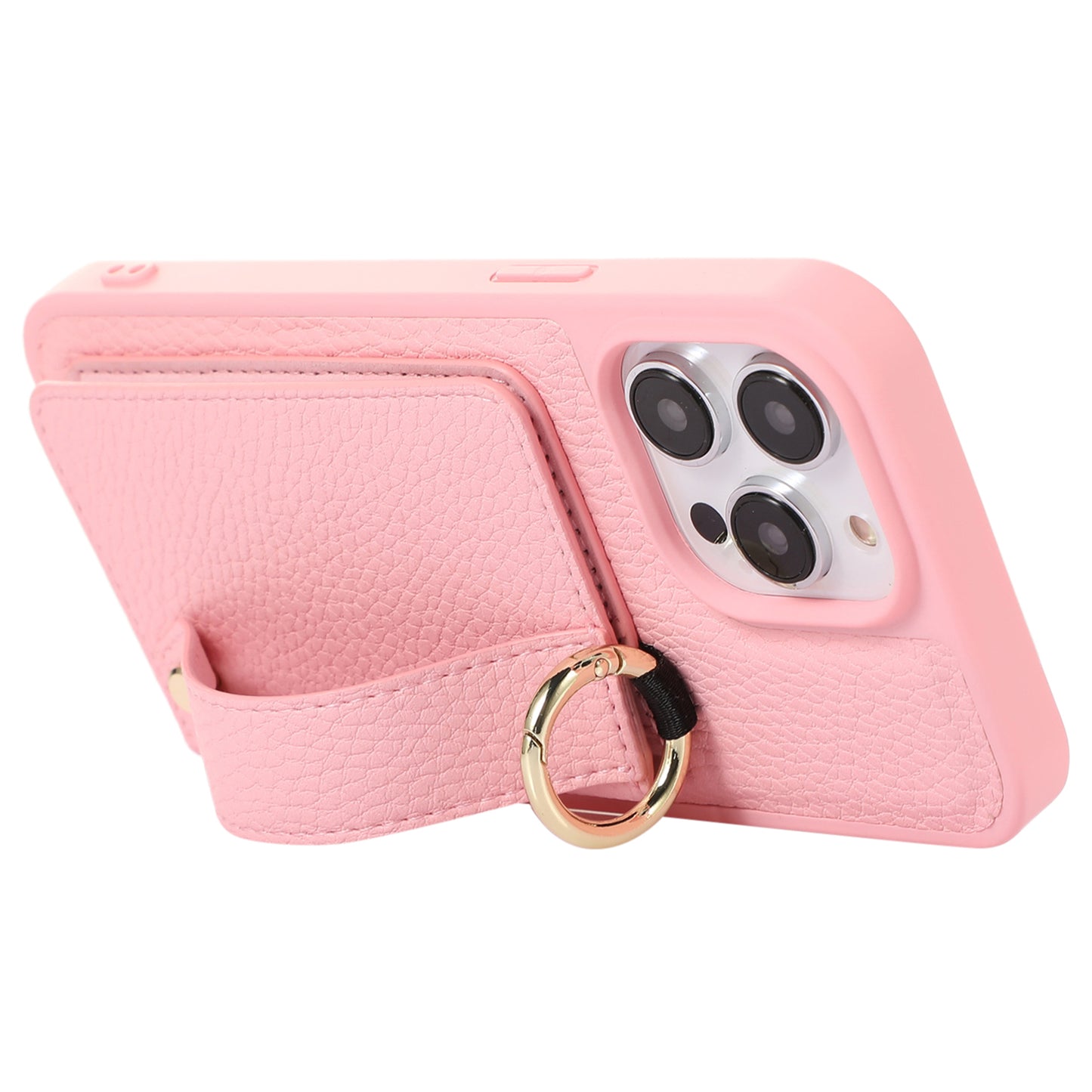 Card Holder Phone Cover for iPhone 12 Pro Max 6.7 inch Hand Strap Kickstand Leather+TPU Case with Shoulder Strap