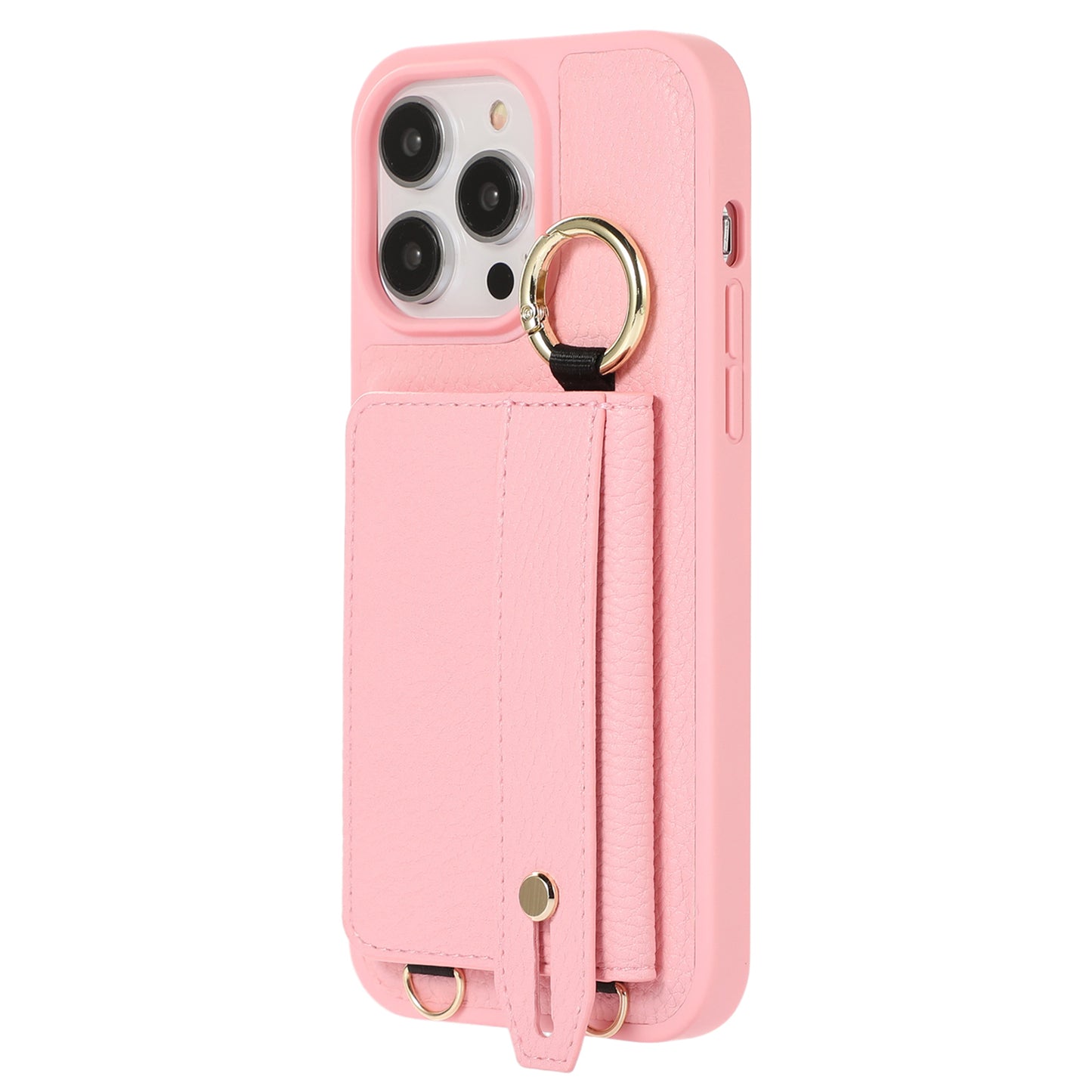 Card Holder Phone Cover for iPhone 12 Pro Max 6.7 inch Hand Strap Kickstand Leather+TPU Case with Shoulder Strap