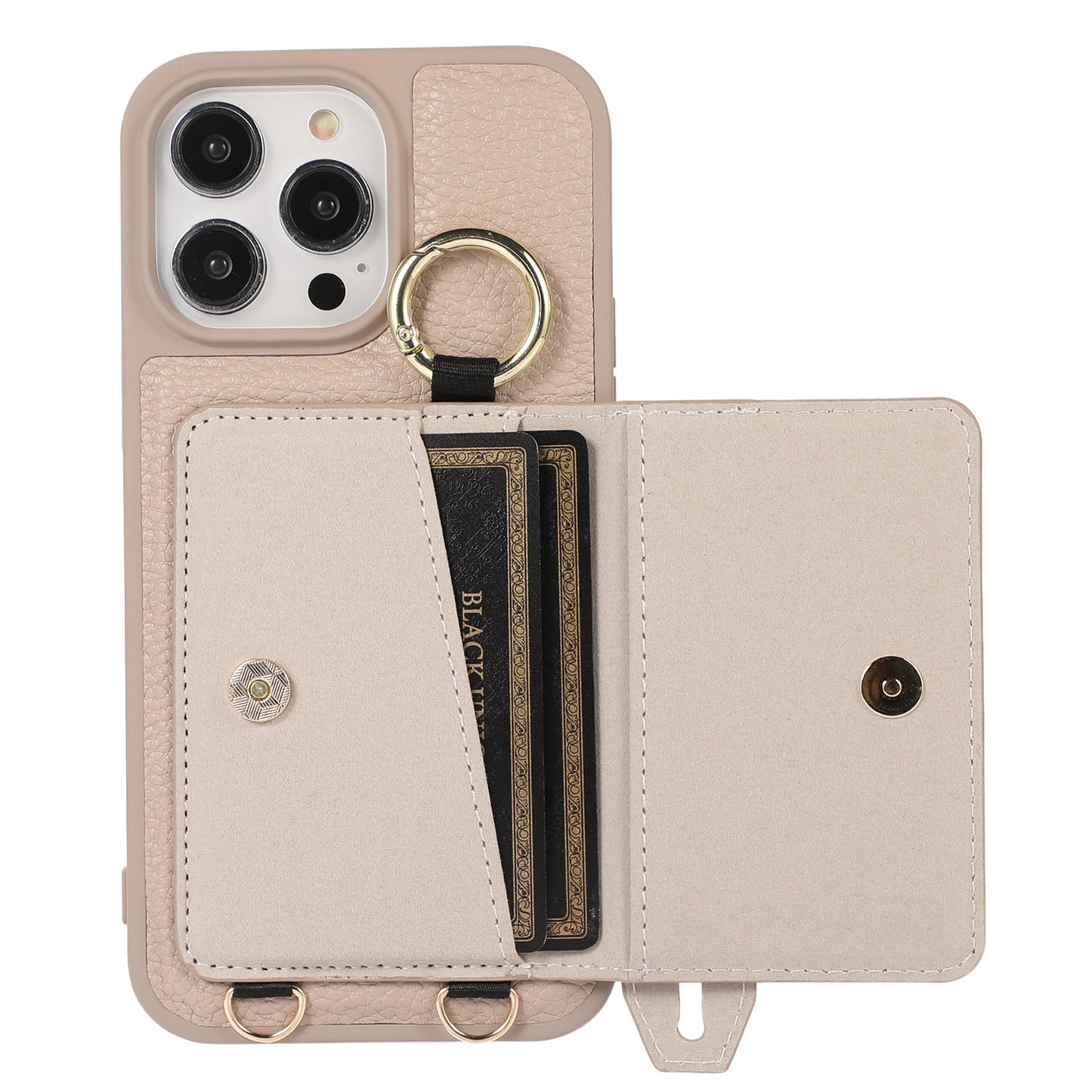 Card Holder Phone Cover for iPhone 12 Pro Max 6.7 inch Hand Strap Kickstand Leather+TPU Case with Shoulder Strap