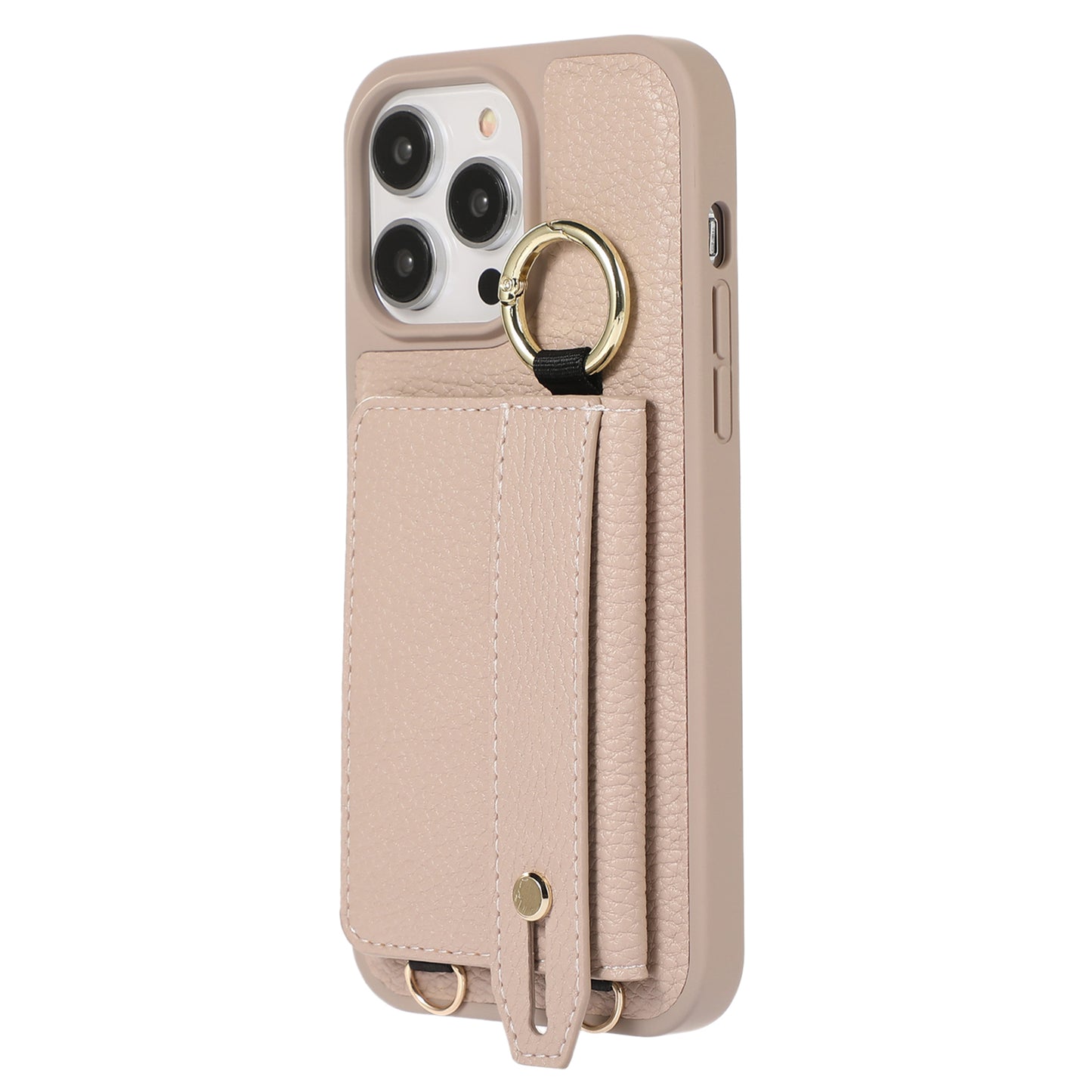 Card Holder Phone Cover for iPhone 12 Pro Max 6.7 inch Hand Strap Kickstand Leather+TPU Case with Shoulder Strap
