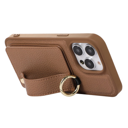 Card Holder Phone Cover for iPhone 12 Pro Max 6.7 inch Hand Strap Kickstand Leather+TPU Case with Shoulder Strap