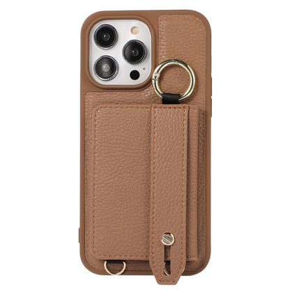 Card Holder Phone Cover for iPhone 12 Pro Max 6.7 inch Hand Strap Kickstand Leather+TPU Case with Shoulder Strap