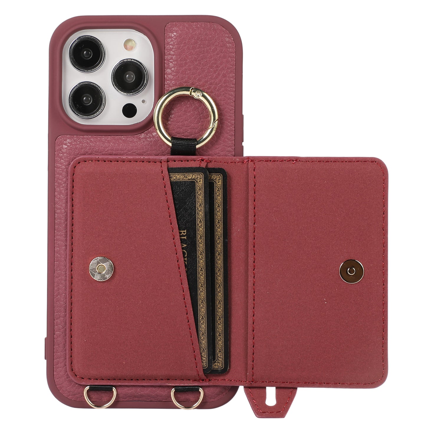 Card Holder Phone Cover for iPhone 12 Pro Max 6.7 inch Hand Strap Kickstand Leather+TPU Case with Shoulder Strap