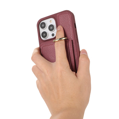 Card Holder Phone Cover for iPhone 12 Pro Max 6.7 inch Hand Strap Kickstand Leather+TPU Case with Shoulder Strap