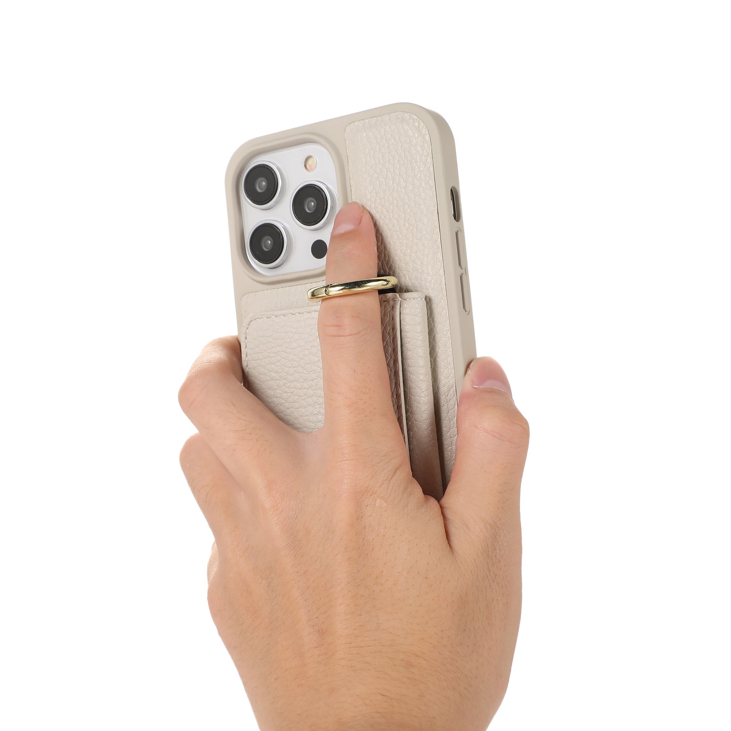 For iPhone 13 Pro 6.1 inch Card Holder Leather+TPU Phone Cover Hand Strap Kickstand Case with Shoulder Strap