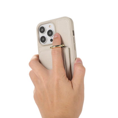 For iPhone 13 Pro 6.1 inch Card Holder Leather+TPU Phone Cover Hand Strap Kickstand Case with Shoulder Strap