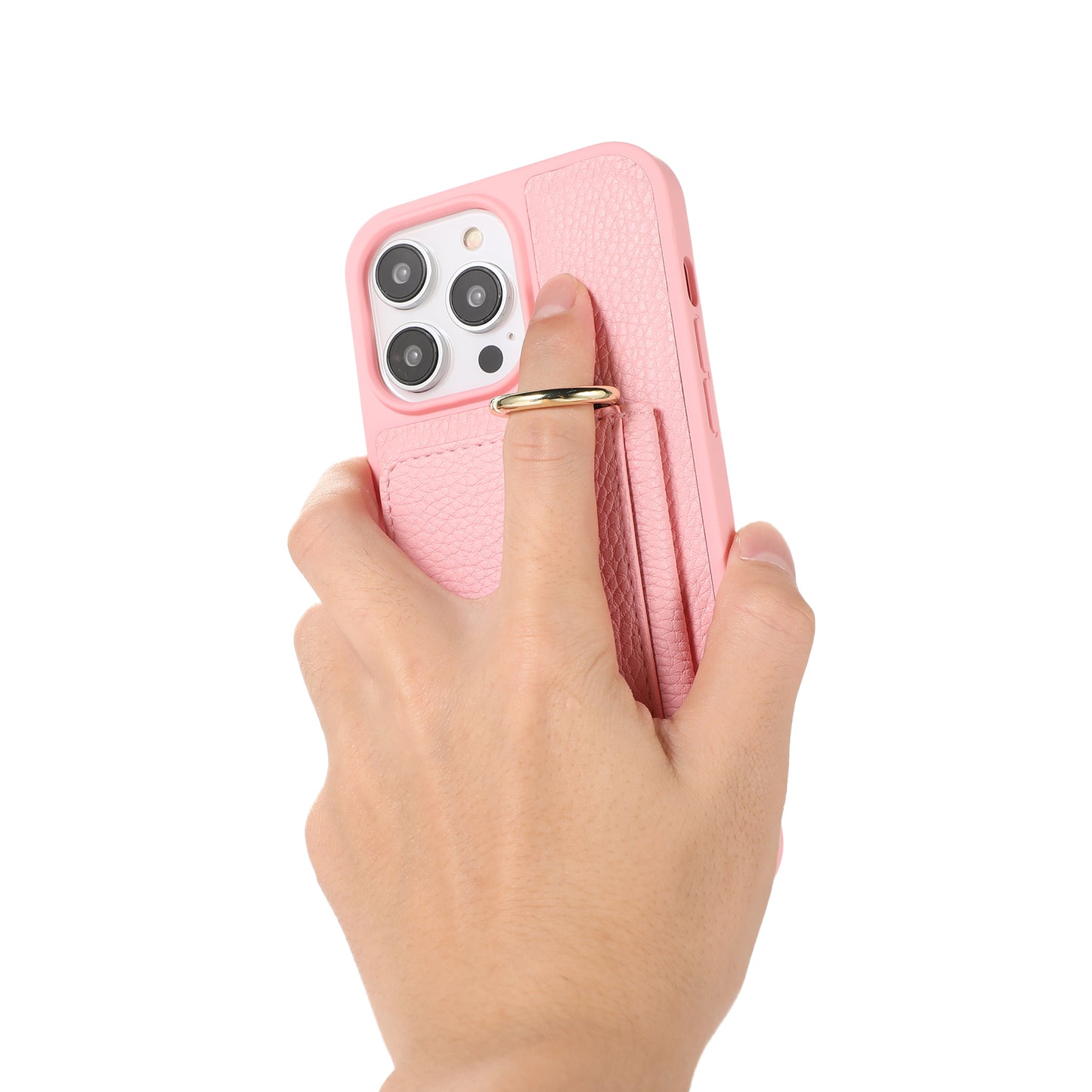 For iPhone 13 Pro 6.1 inch Card Holder Leather+TPU Phone Cover Hand Strap Kickstand Case with Shoulder Strap