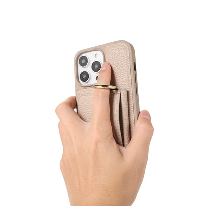 For iPhone 13 Pro 6.1 inch Card Holder Leather+TPU Phone Cover Hand Strap Kickstand Case with Shoulder Strap