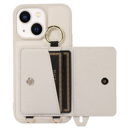 Leather+TPU Cover for iPhone 13 / 14 6.1 inch Card Holder Hand Strap Kickstand Phone Case with Shoulder Strap