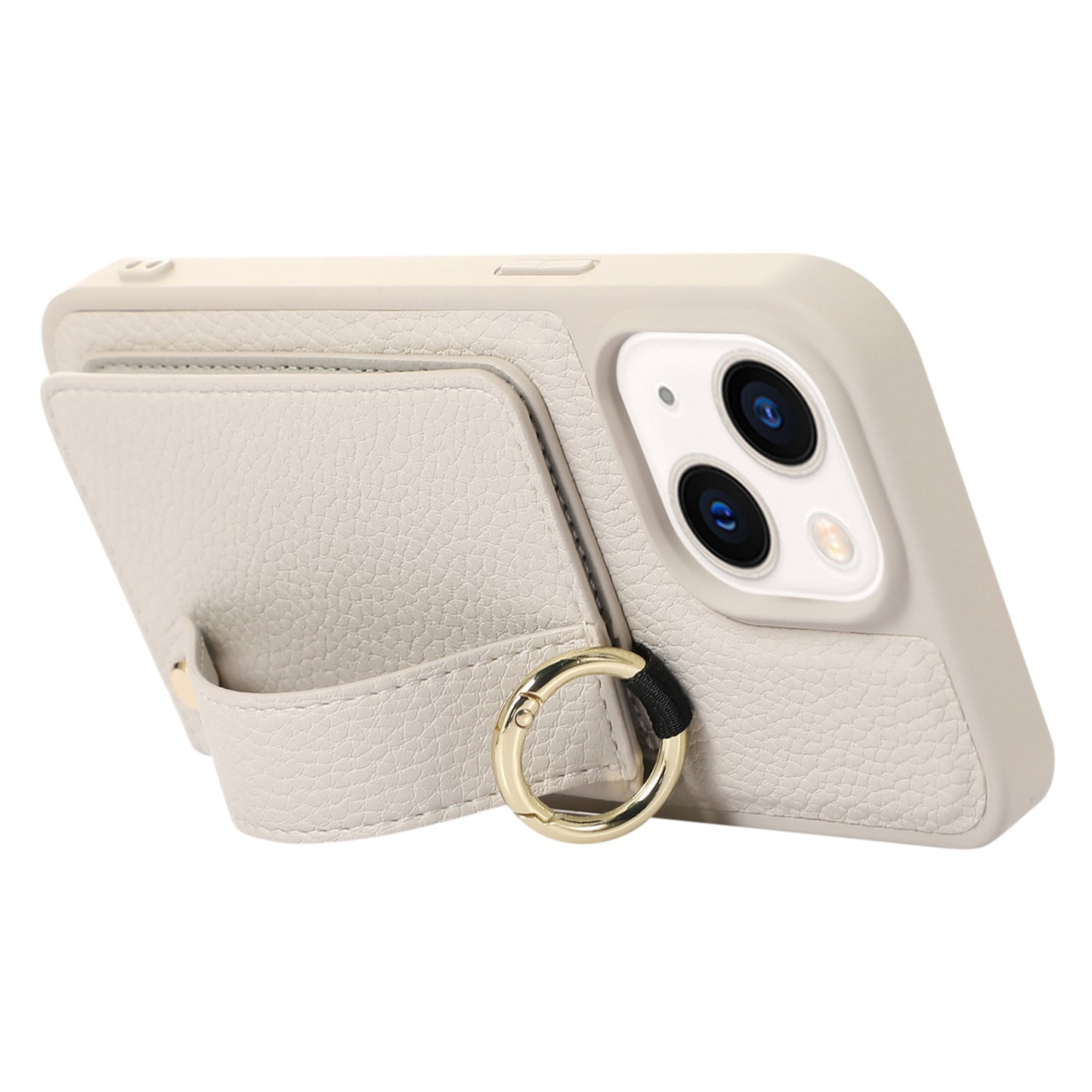 Leather+TPU Cover for iPhone 13 / 14 6.1 inch Card Holder Hand Strap Kickstand Phone Case with Shoulder Strap