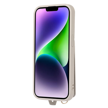 Leather+TPU Cover for iPhone 13 / 14 6.1 inch Card Holder Hand Strap Kickstand Phone Case with Shoulder Strap