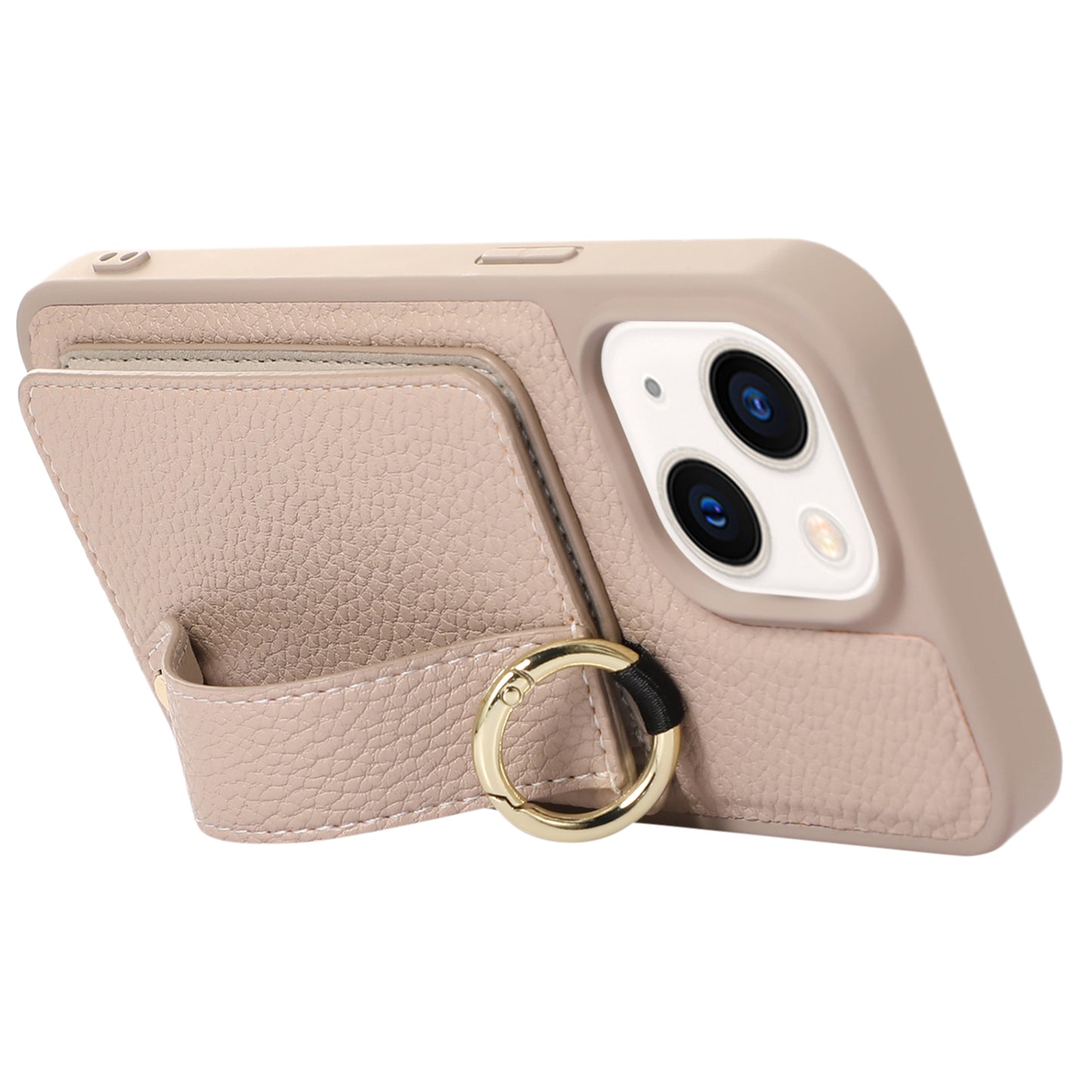 Leather+TPU Cover for iPhone 13 / 14 6.1 inch Card Holder Hand Strap Kickstand Phone Case with Shoulder Strap