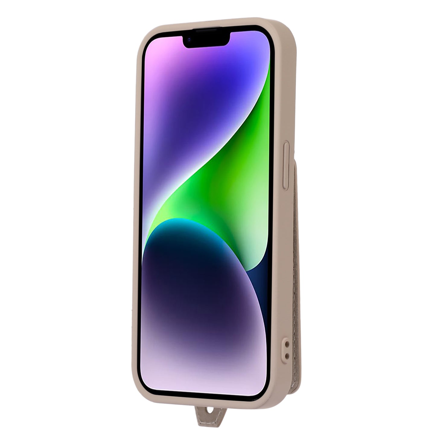 Leather+TPU Cover for iPhone 13 / 14 6.1 inch Card Holder Hand Strap Kickstand Phone Case with Shoulder Strap