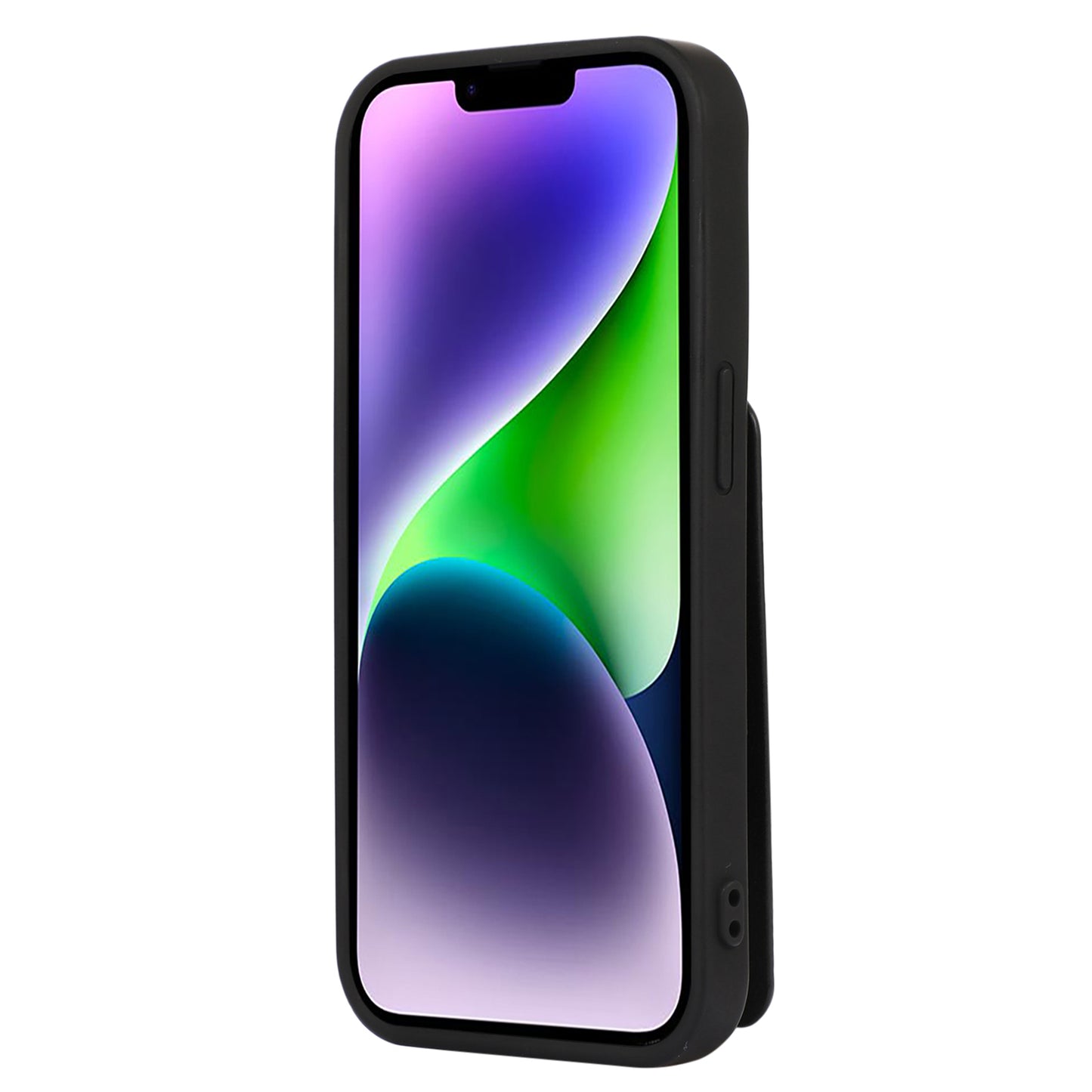 Anti-drop Cover for iPhone 14 Plus Card Holder Hand Strap Leather+TPU Phone Kickstand Case with Shoulder Strap