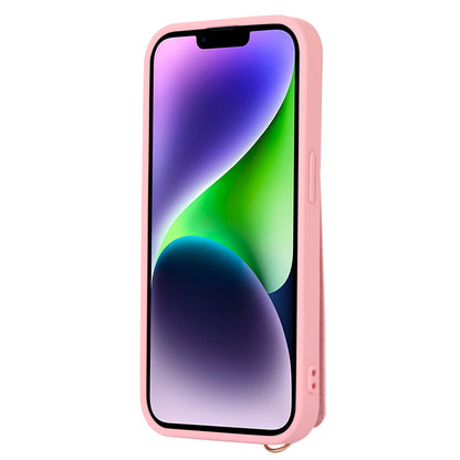 Anti-drop Cover for iPhone 14 Plus Card Holder Hand Strap Leather+TPU Phone Kickstand Case with Shoulder Strap