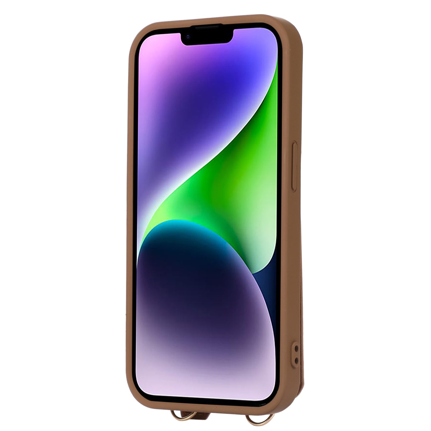 Anti-drop Cover for iPhone 14 Plus Card Holder Hand Strap Leather+TPU Phone Kickstand Case with Shoulder Strap