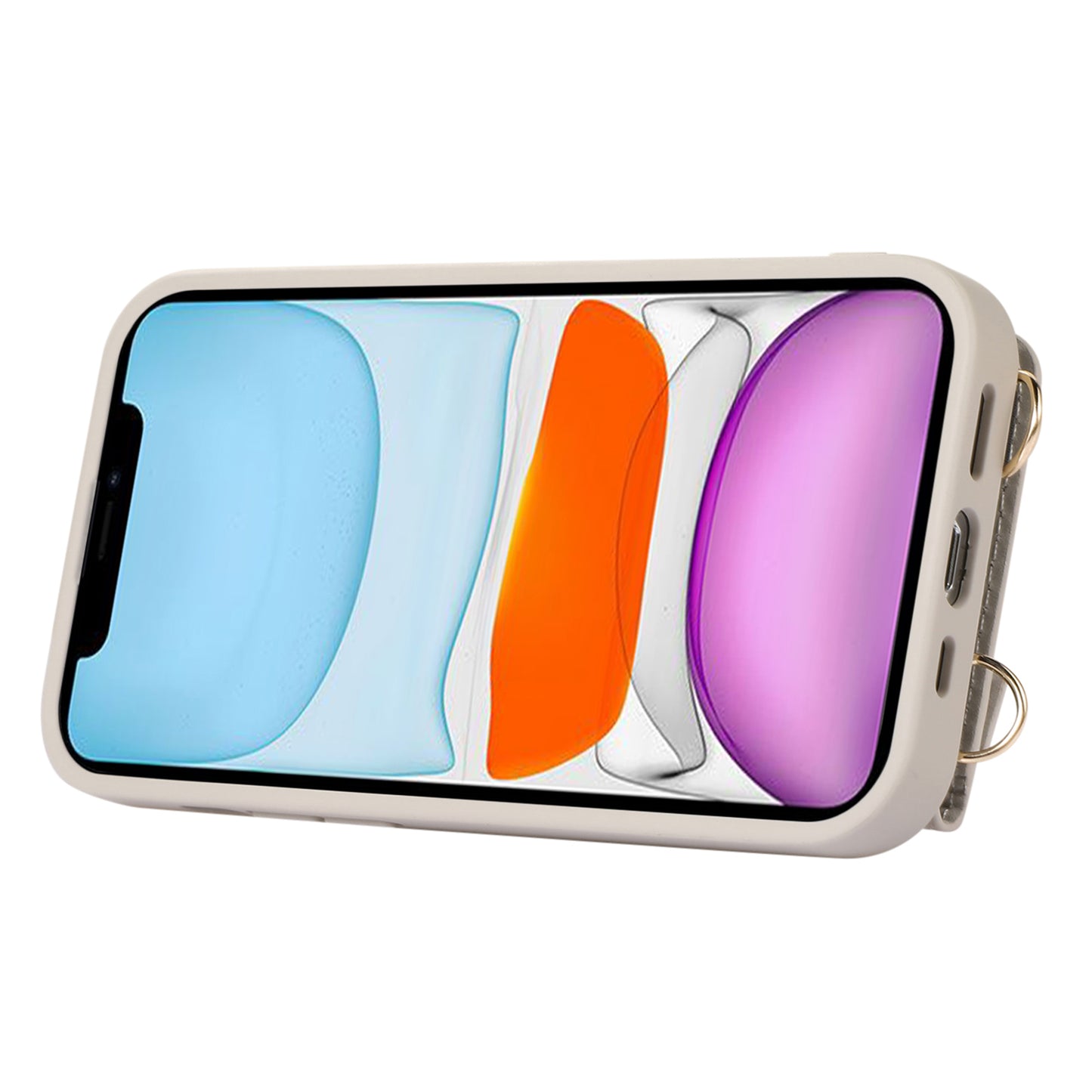 Fall-proof Cover for iPhone 11 6.1 inch Card Holder Hand Strap Leather+TPU Phone Kickstand Case with Shoulder Strap