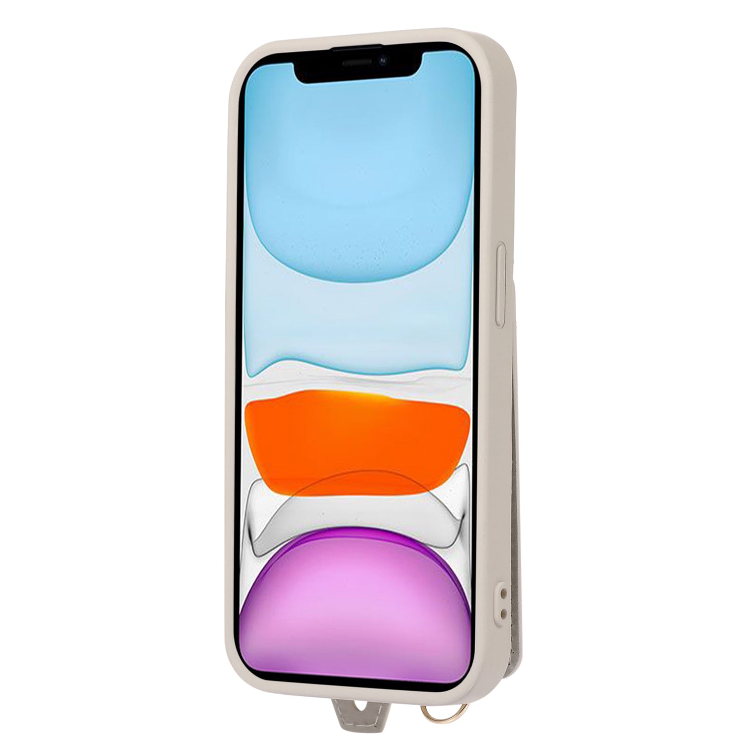 Fall-proof Cover for iPhone 11 6.1 inch Card Holder Hand Strap Leather+TPU Phone Kickstand Case with Shoulder Strap