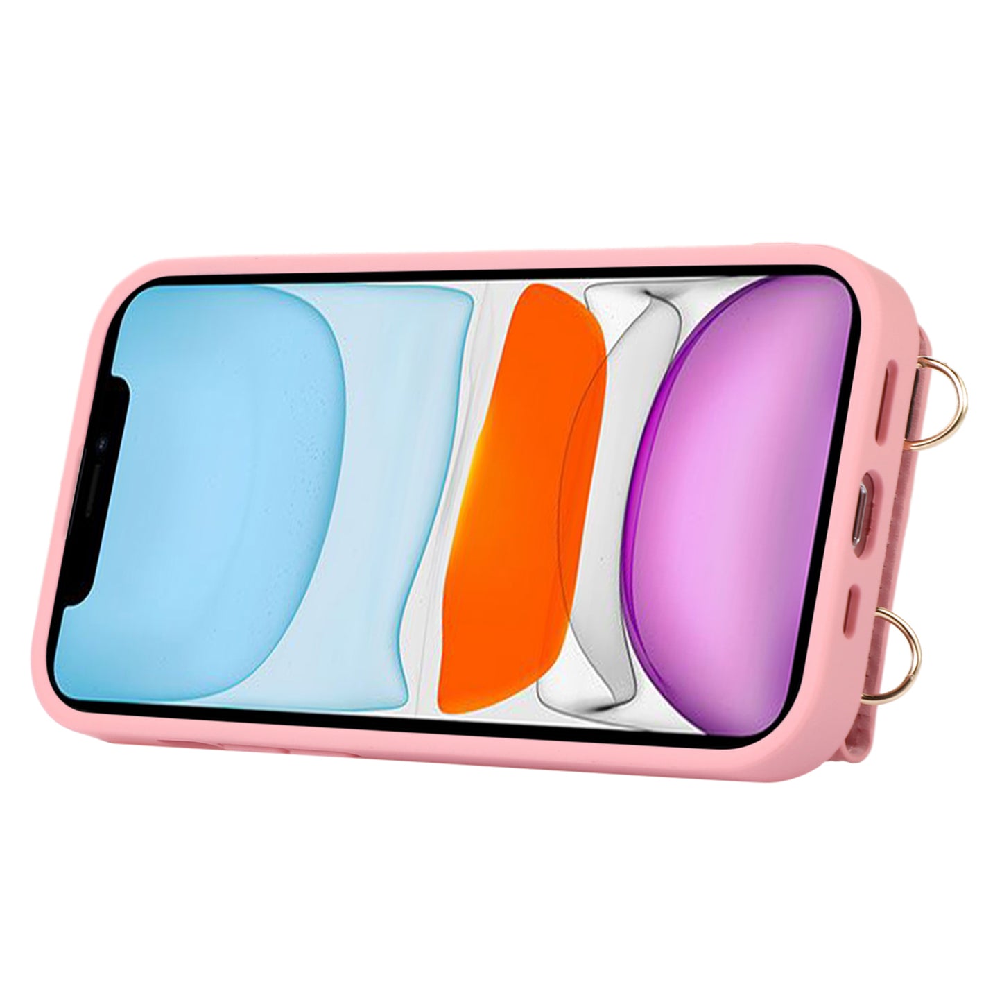 Fall-proof Cover for iPhone 11 6.1 inch Card Holder Hand Strap Leather+TPU Phone Kickstand Case with Shoulder Strap