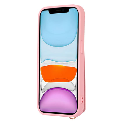 Fall-proof Cover for iPhone 11 6.1 inch Card Holder Hand Strap Leather+TPU Phone Kickstand Case with Shoulder Strap