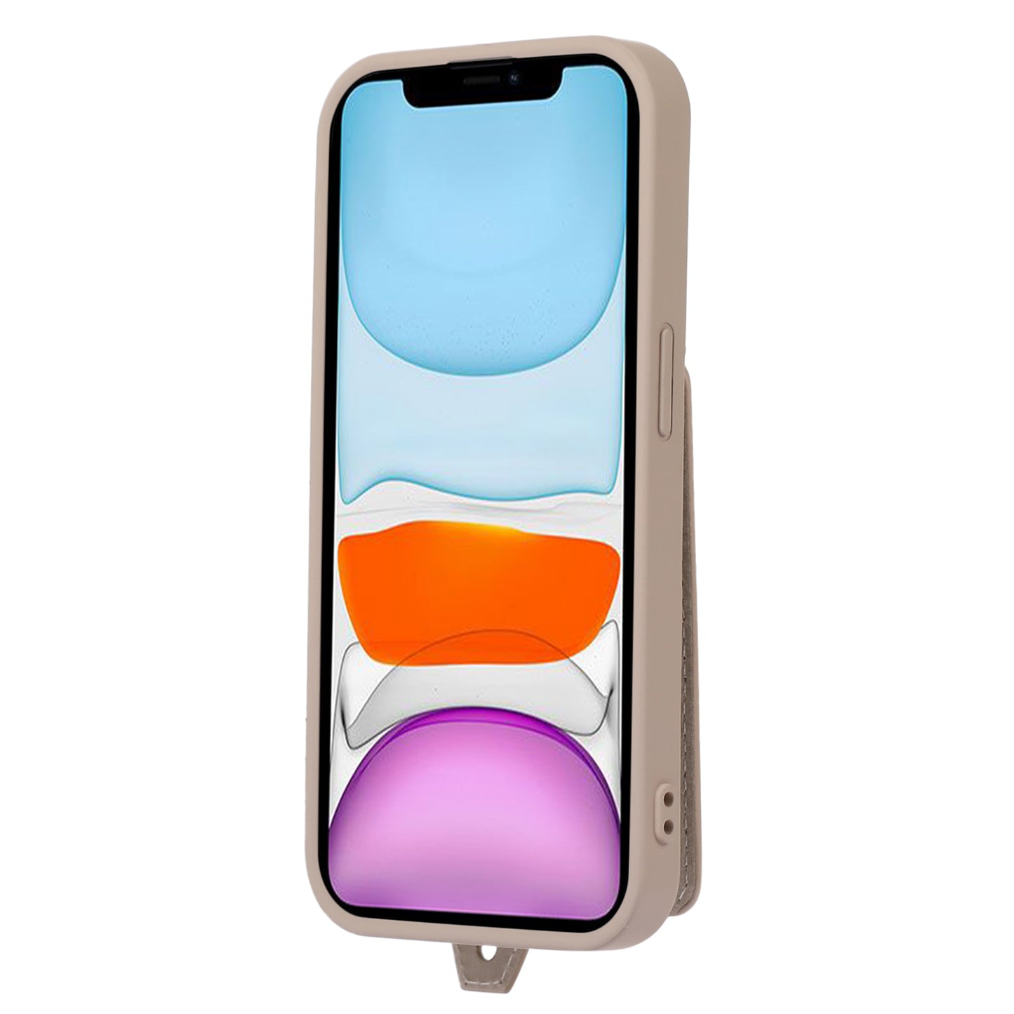 Fall-proof Cover for iPhone 11 6.1 inch Card Holder Hand Strap Leather+TPU Phone Kickstand Case with Shoulder Strap