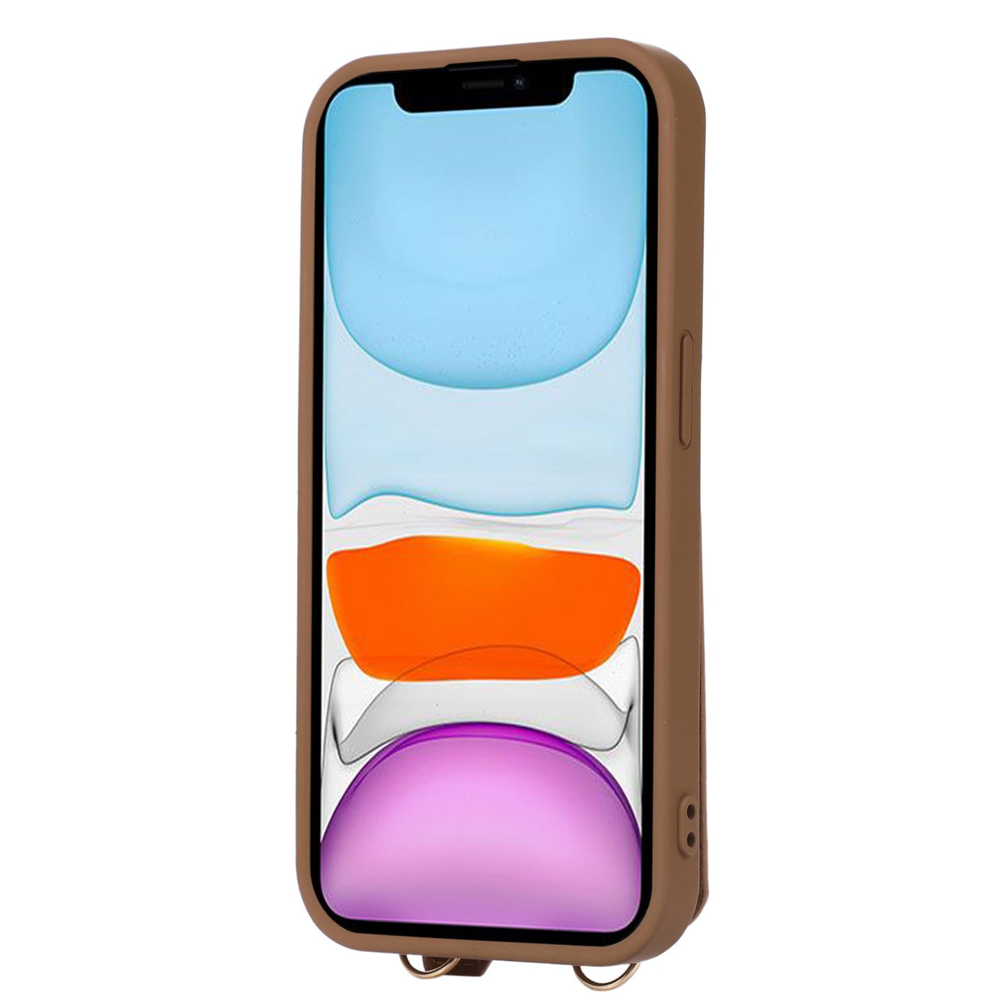 Fall-proof Cover for iPhone 11 6.1 inch Card Holder Hand Strap Leather+TPU Phone Kickstand Case with Shoulder Strap