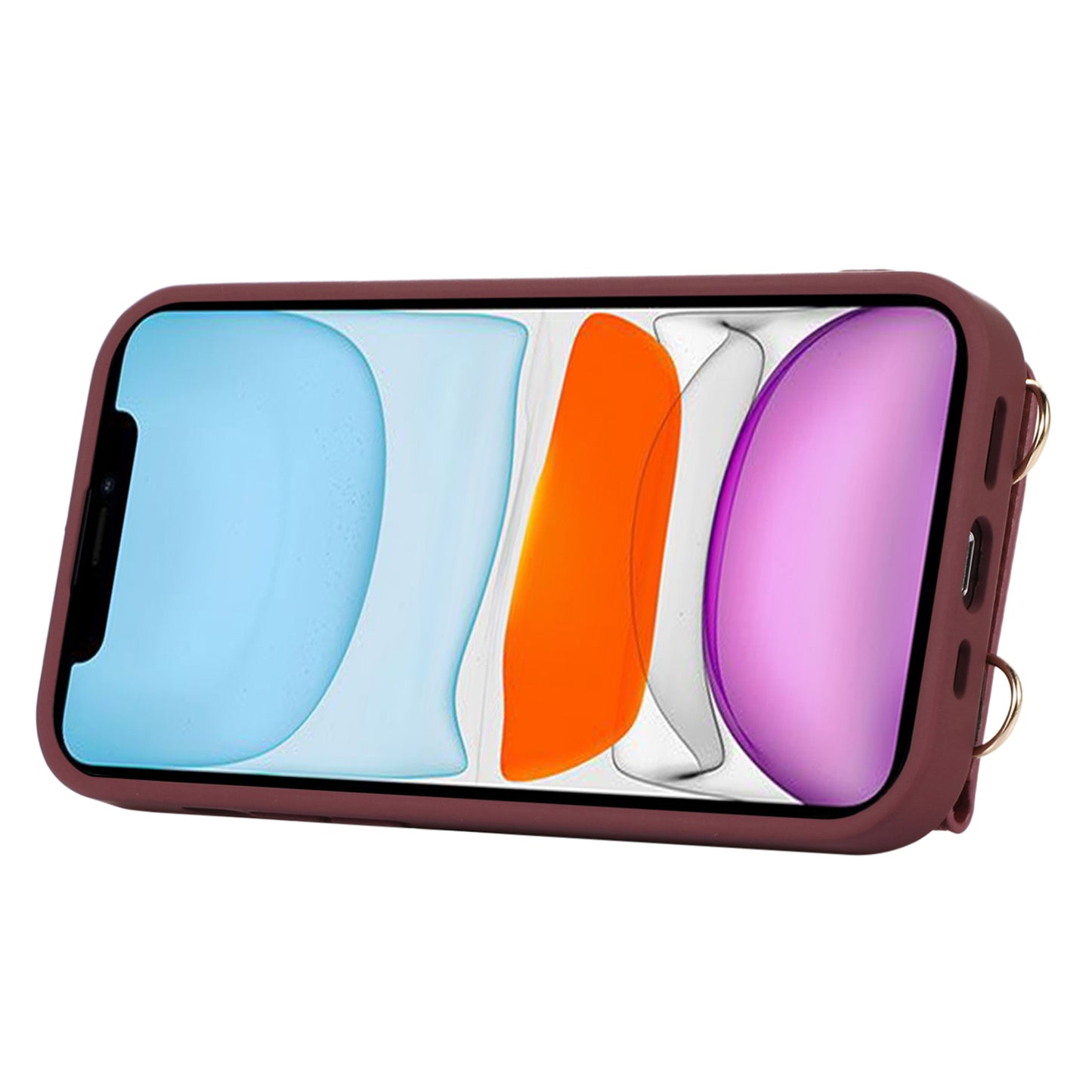 Fall-proof Cover for iPhone 11 6.1 inch Card Holder Hand Strap Leather+TPU Phone Kickstand Case with Shoulder Strap