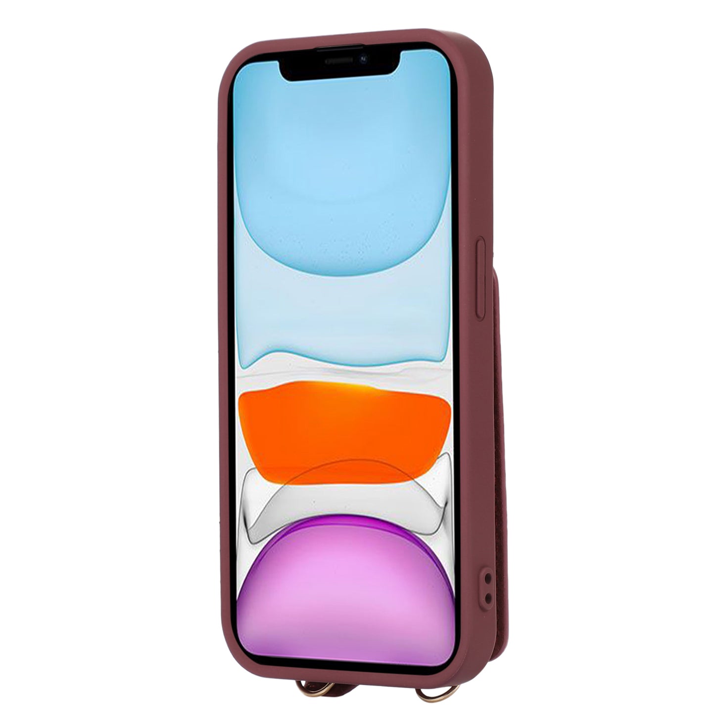 Fall-proof Cover for iPhone 11 6.1 inch Card Holder Hand Strap Leather+TPU Phone Kickstand Case with Shoulder Strap