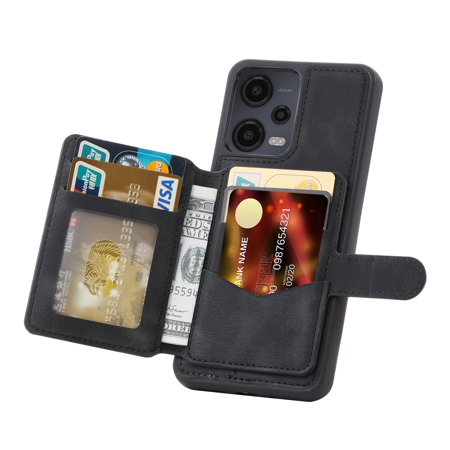 Kickstand Phone Case for Xiaomi Redmi Note 12 5G (China) / (India) / (Global) / Poco X5 5G , PU Leather Coated TPU RFID Blocking Wallet Back Cover