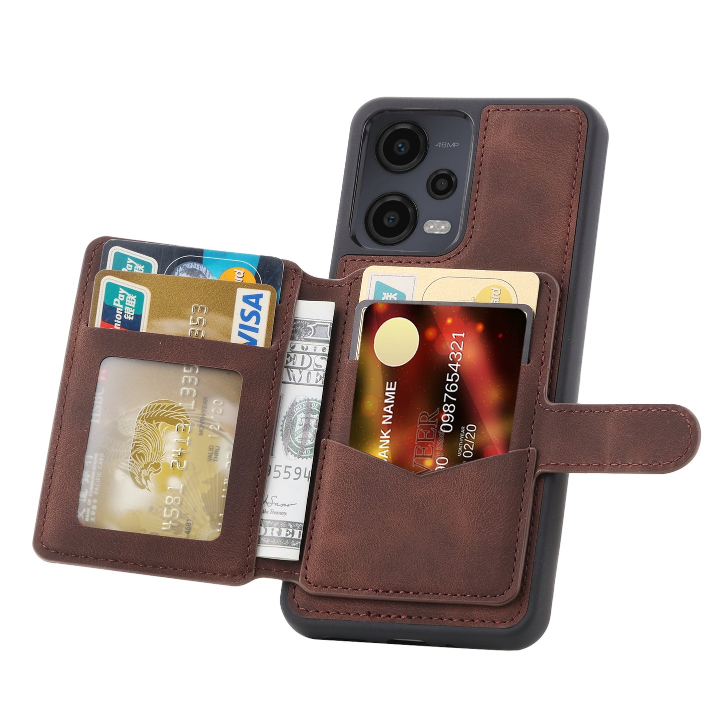 Kickstand Phone Case for Xiaomi Redmi Note 12 5G (China) / (India) / (Global) / Poco X5 5G , PU Leather Coated TPU RFID Blocking Wallet Back Cover