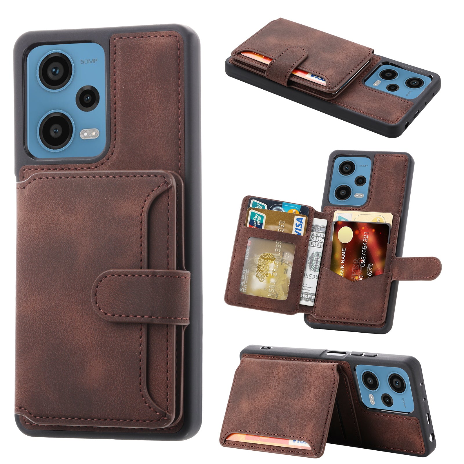 RFID Blocking Phone Case for Xiaomi Redmi Note 12 Pro 5G / Note 12 Pro Speed 5G / Poco X5 Pro 5G , Leather Coated TPU Wallet Kickstand Cover