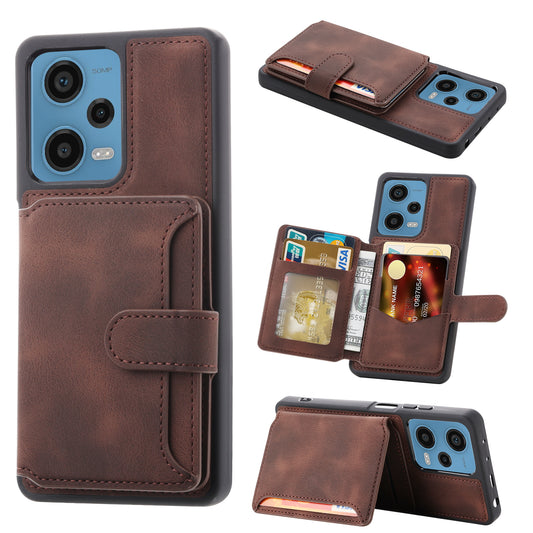 RFID Blocking Phone Case for Xiaomi Redmi Note 12 Pro 5G / Note 12 Pro Speed 5G / Poco X5 Pro 5G , Leather Coated TPU Wallet Kickstand Cover