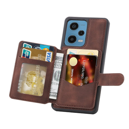 RFID Blocking Phone Case for Xiaomi Redmi Note 12 Pro 5G / Note 12 Pro Speed 5G / Poco X5 Pro 5G , Leather Coated TPU Wallet Kickstand Cover