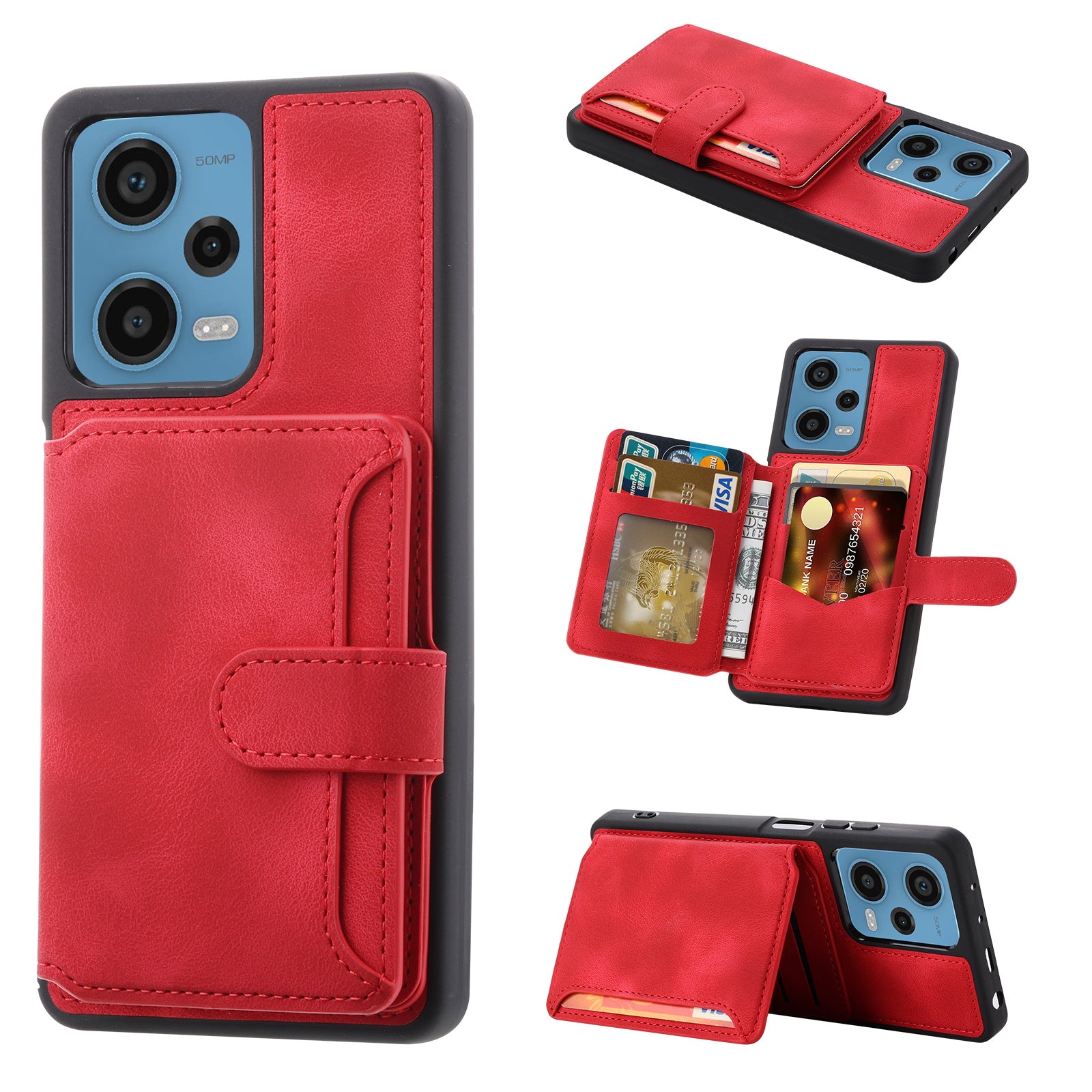 RFID Blocking Phone Case for Xiaomi Redmi Note 12 Pro 5G / Note 12 Pro Speed 5G / Poco X5 Pro 5G , Leather Coated TPU Wallet Kickstand Cover